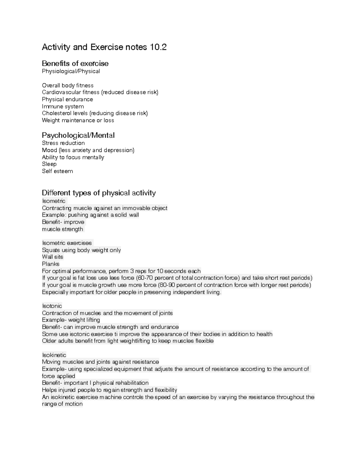 Activity and exercise notes 10.2 - Activity and Exercise notes 10 ...