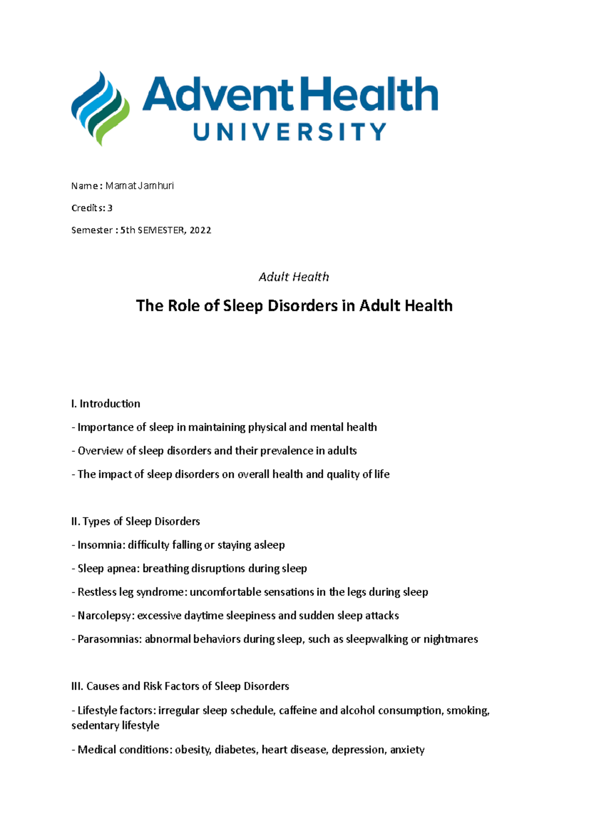 The Role of Sleep Disorders in Adult Health - Introduction Importance ...