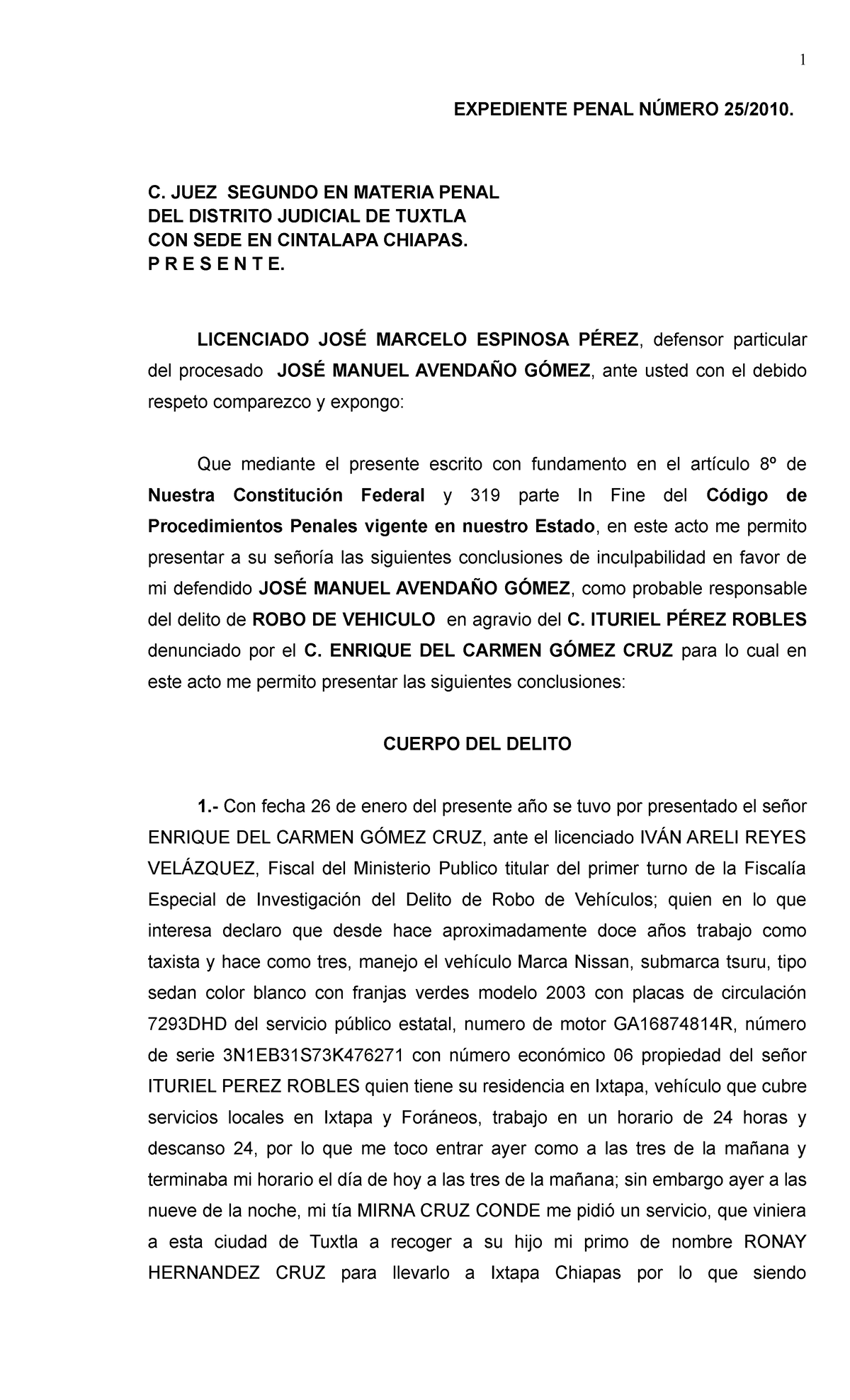 Conclusiones Jose Manuel Avendaño - Derecho penal - UNACH - Studocu