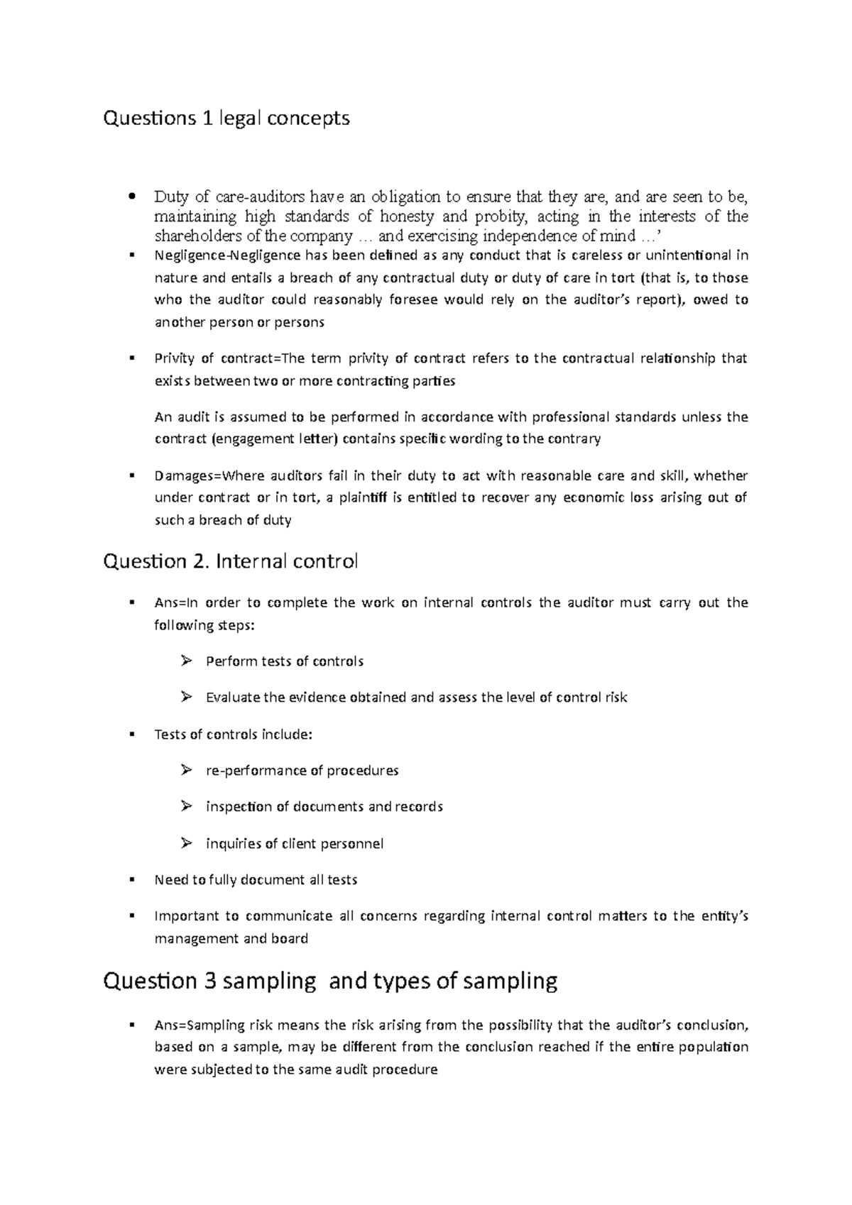 auditing assignment questions