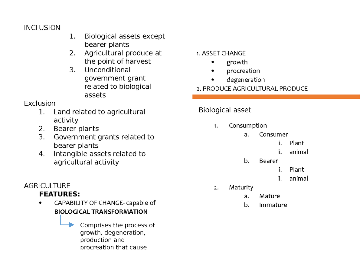 Biological Asset - Lecture Notes 1 - INCLUSION Biological Assets Except ...