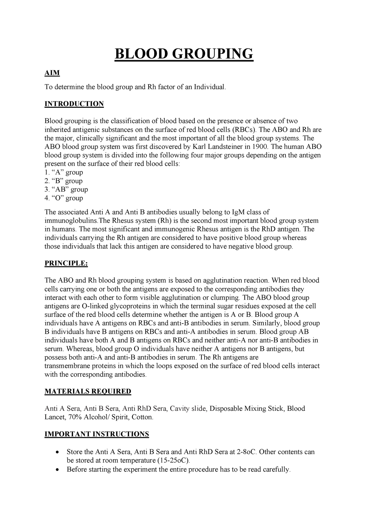 conclusion for blood grouping experiment