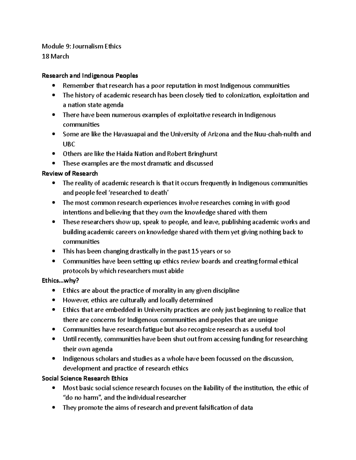 Module 9 - Lecture notes 9 - Module 9: Journalism Ethics 18 March ...