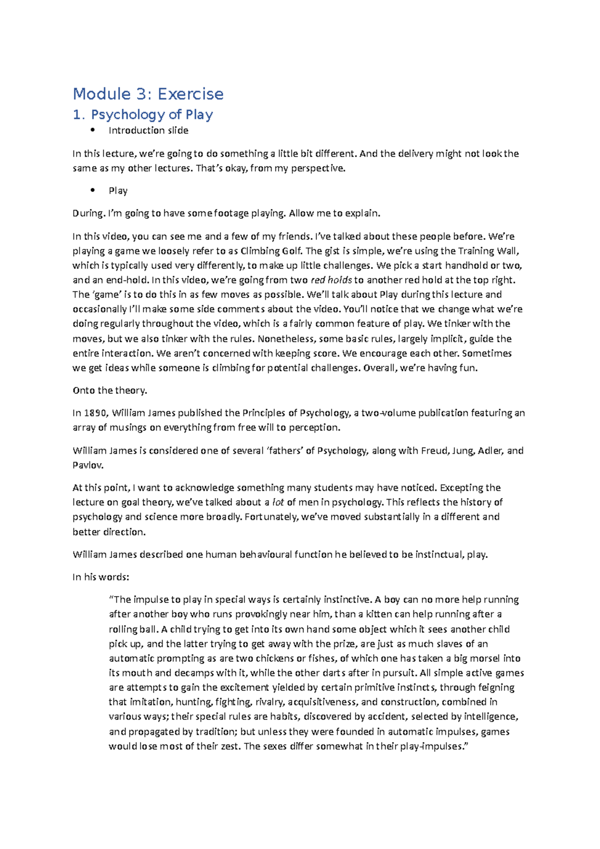 Week 5 - Exercise - Play script - Module 3: Exercise 1. Psychology of ...