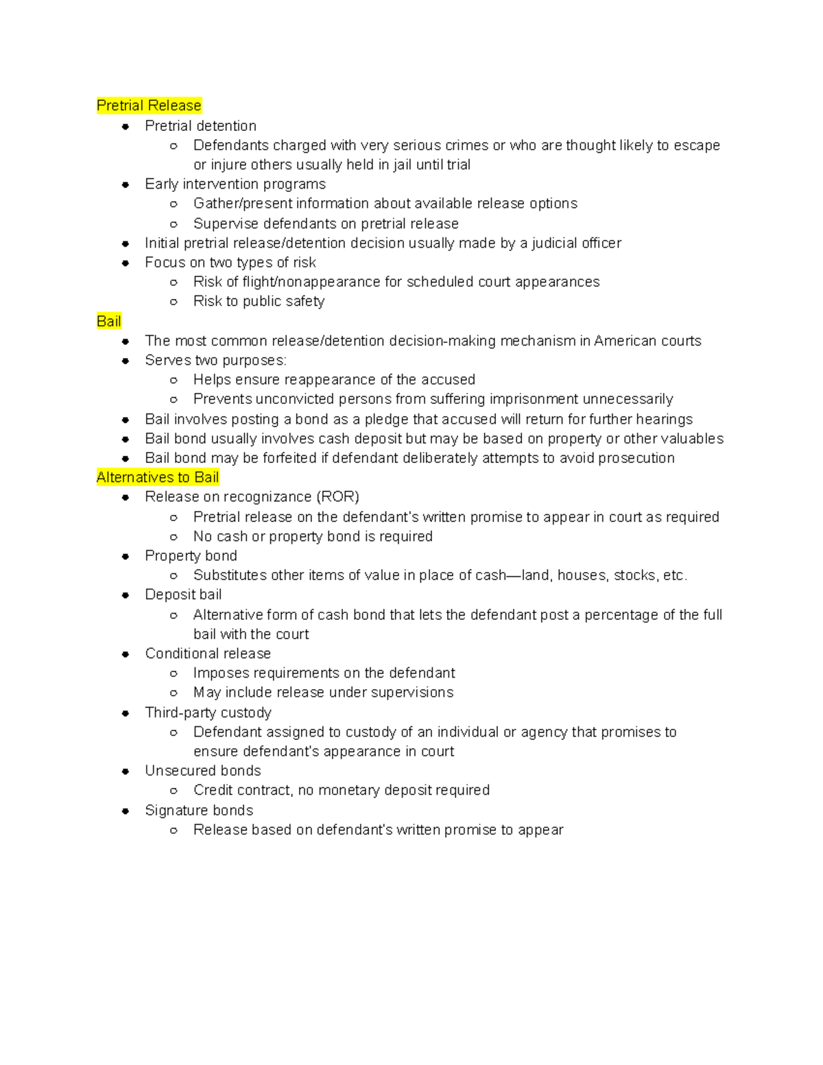 Crim Ch 7 lec notes pt 4 - Pretrial Release Pretrial detention ...