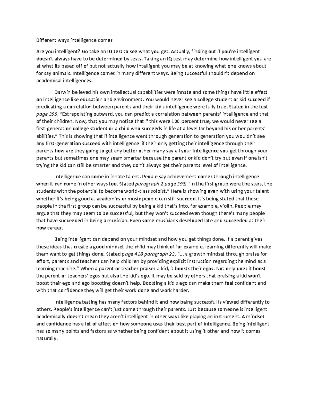 Argumentative essay - Different ways intelligence comes Are you ...