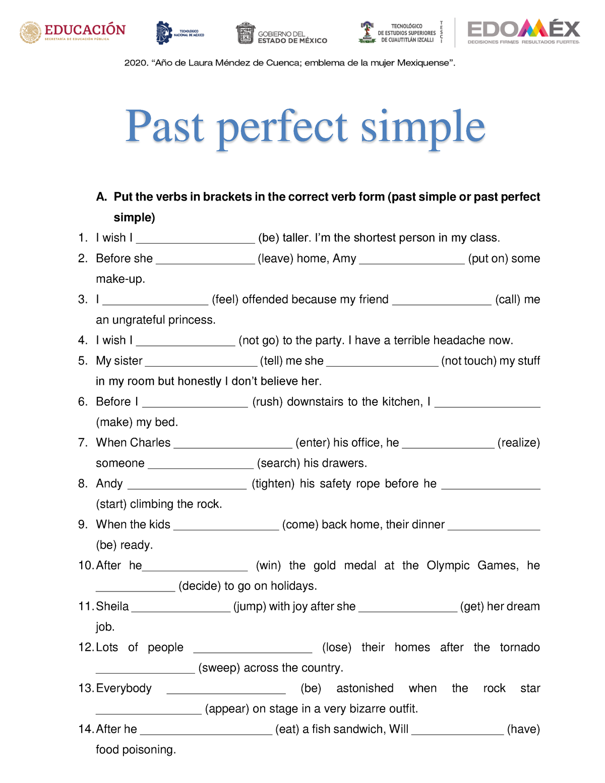 Practice 6 past perfect, clauses of results and reflexive pronouns - A ...