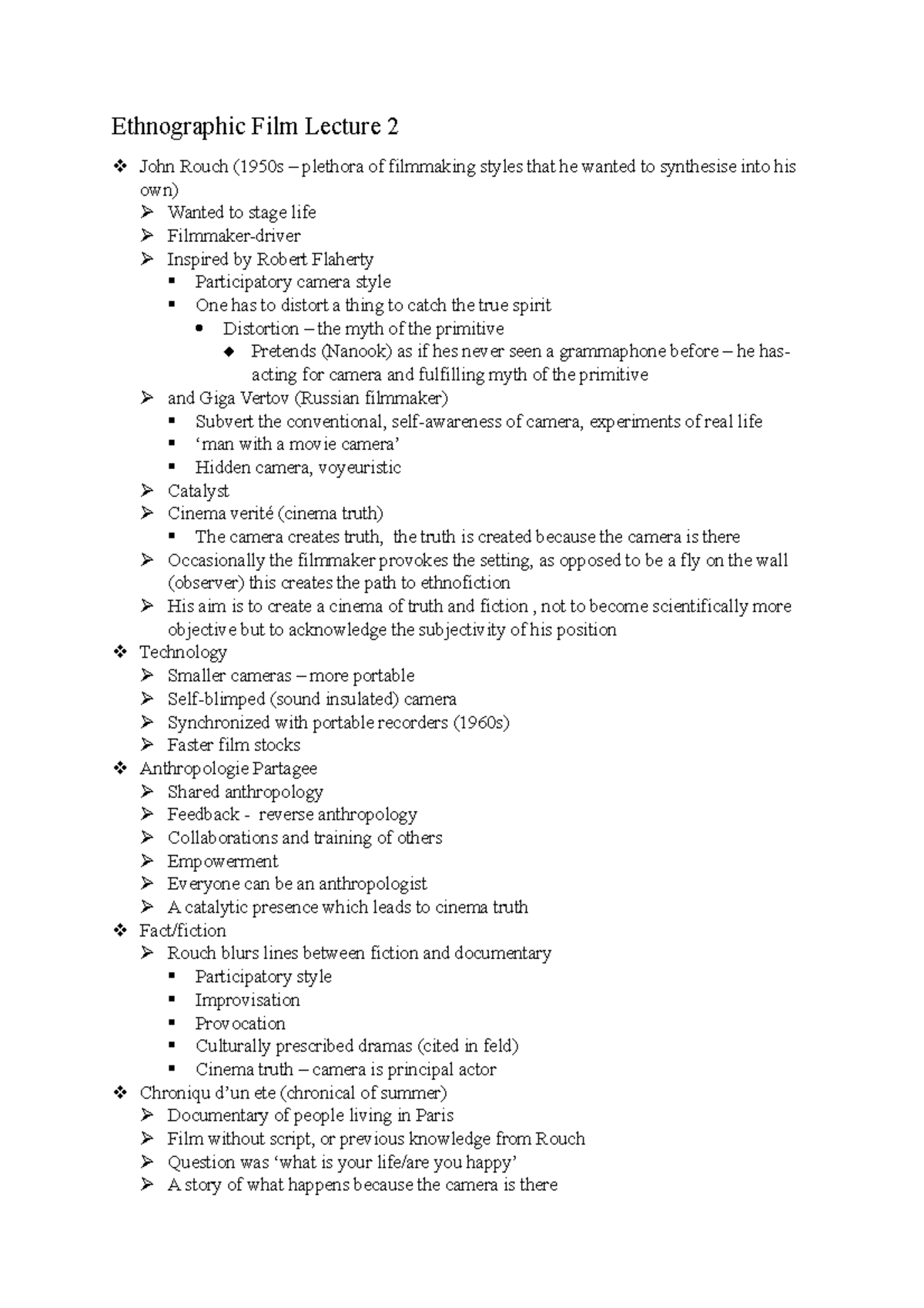 Ethnographic Film Lecture 2 notes - P5047 - Sussex - Studocu