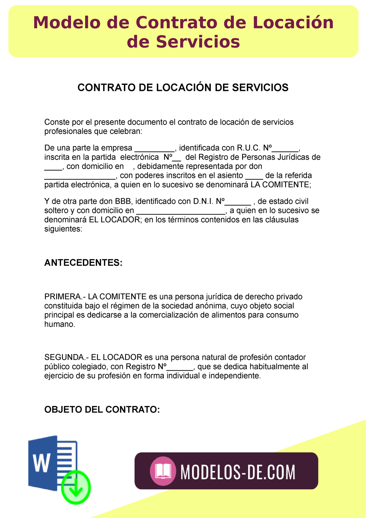 Modelo De Contrato De Locación De Servicios Contrato De LocaciÓn De Servicios Conste Por El 4077