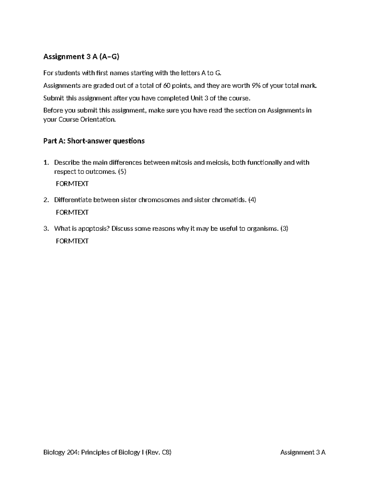 Assignment 3A (A G) - Assignment 3 A (A–G) For students with first ...