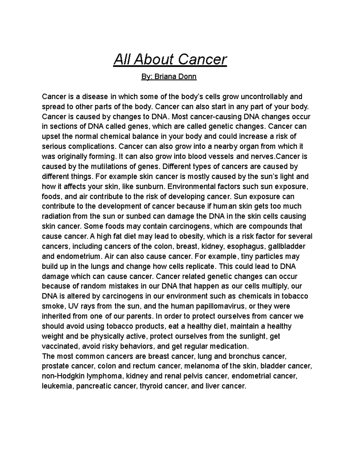 All About Cancer - nnnnnnnnnnnnnnnnnn - All About Cancer By: Briana ...