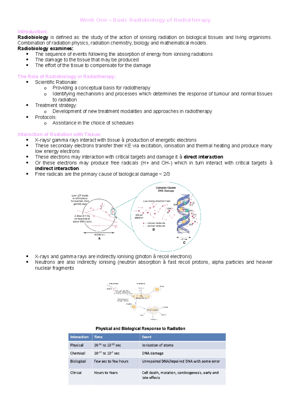 PHYS for Med Rad 4 - Full content notes - Week One – Basic Radiobiology ...