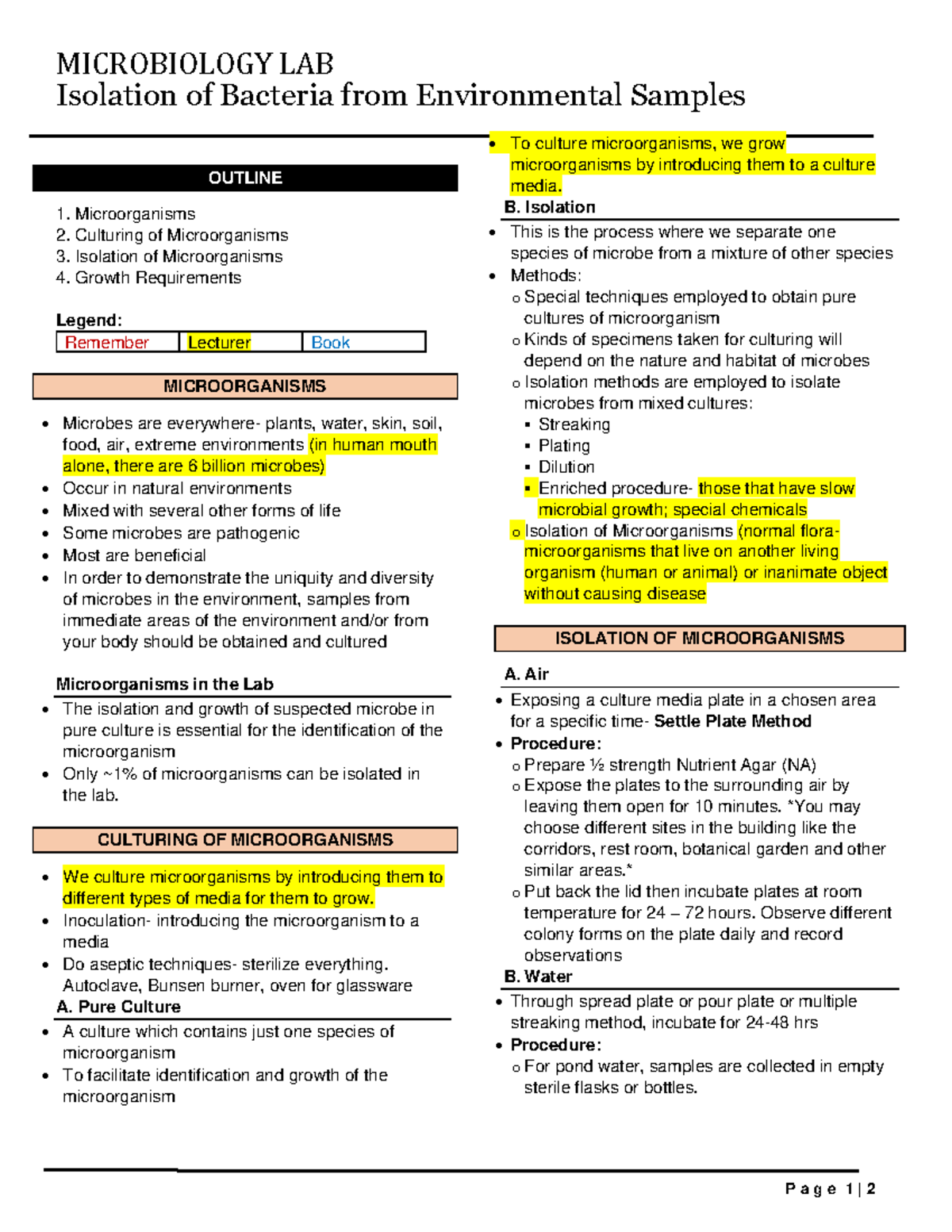 Bio425L Module 4 Isolation Of Bacteria From Environmental Samples-Notes ...