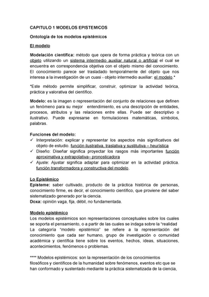 Modelos Epistemológicos - CAPITULO 1 MODELOS EPISTEMICOS de los modelos El  modelo que opera de forma - Studocu