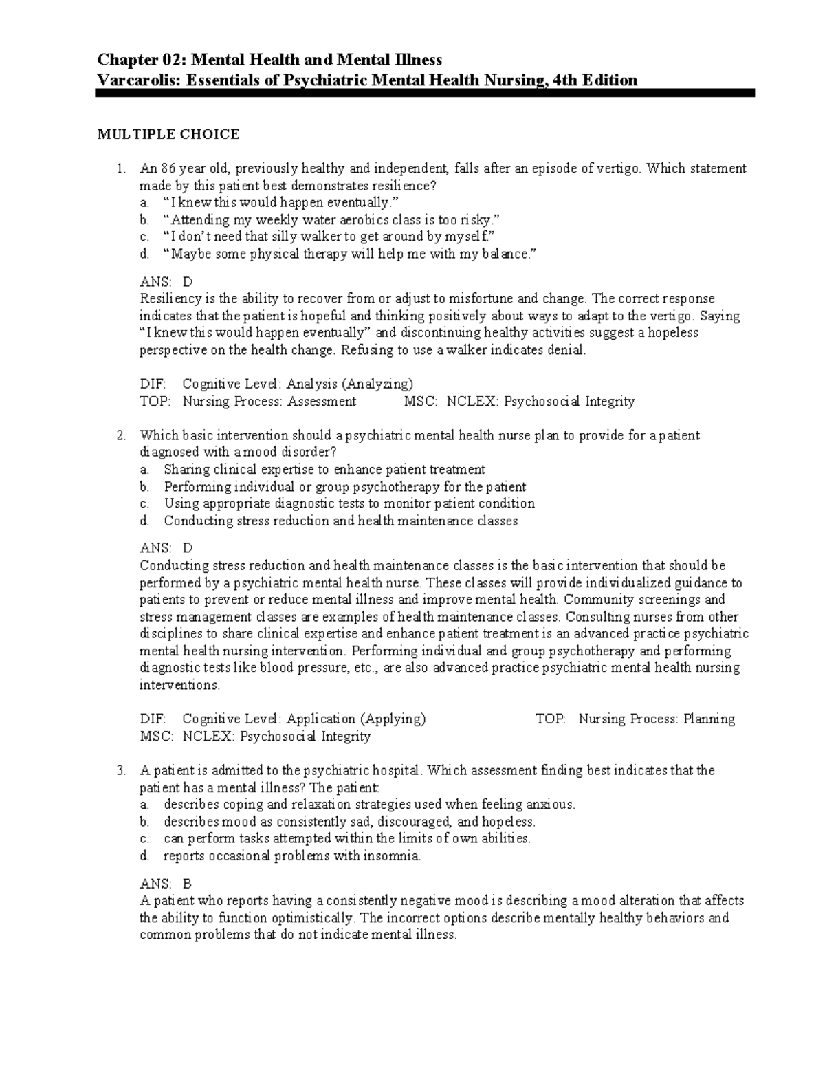 Chapter 02 Mental Health and Mental Illness - Chapter 02: Mental Health ...