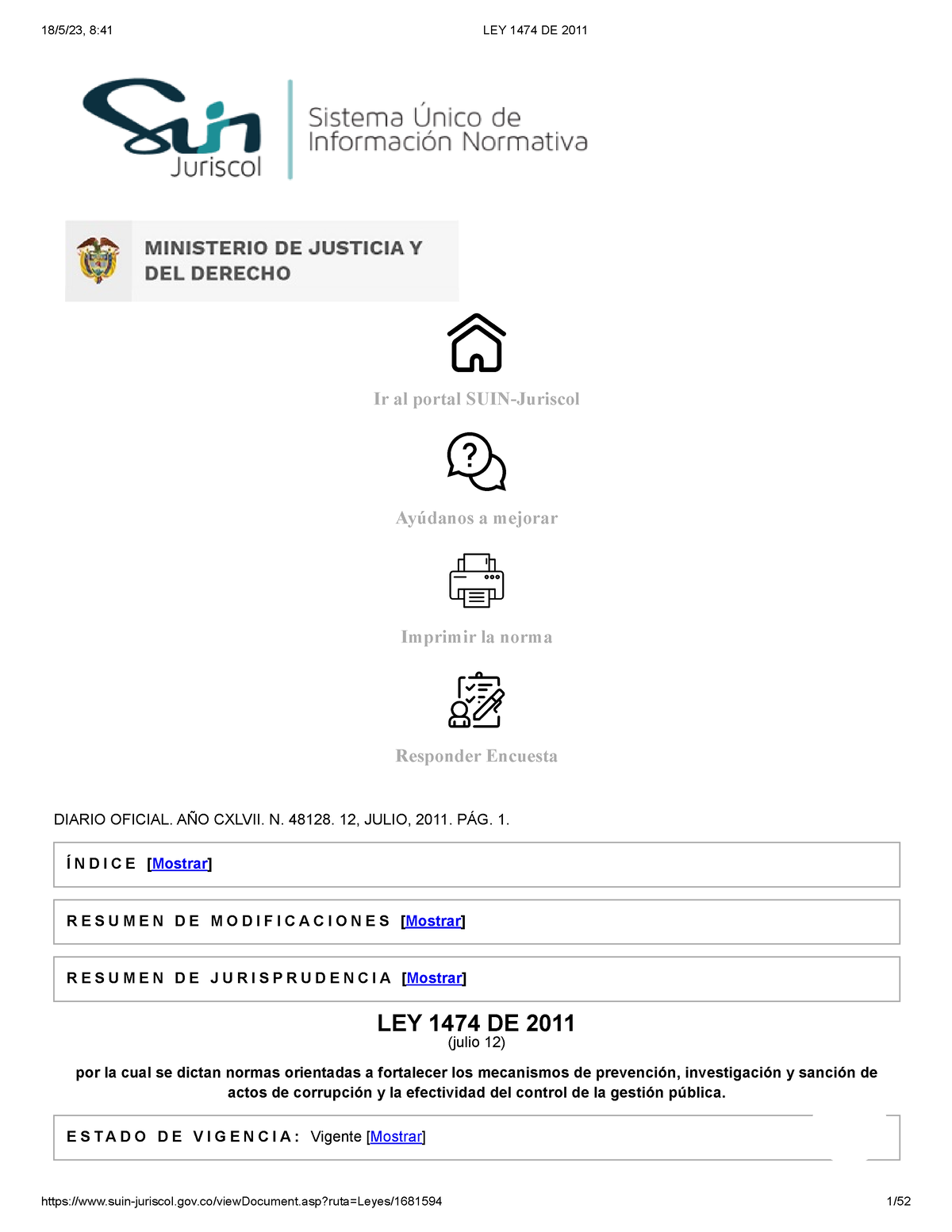 Anticorrupcion Ley 1474 De 2011 Ir Al Portal Suin Juriscol Ayúdanos