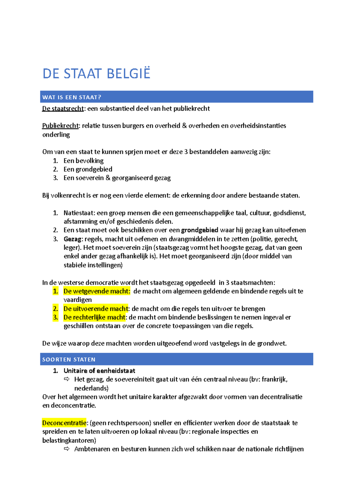De Staat Belgi Samenvatting Van Het Vak DE STAAT BELGI WAT IS EEN 