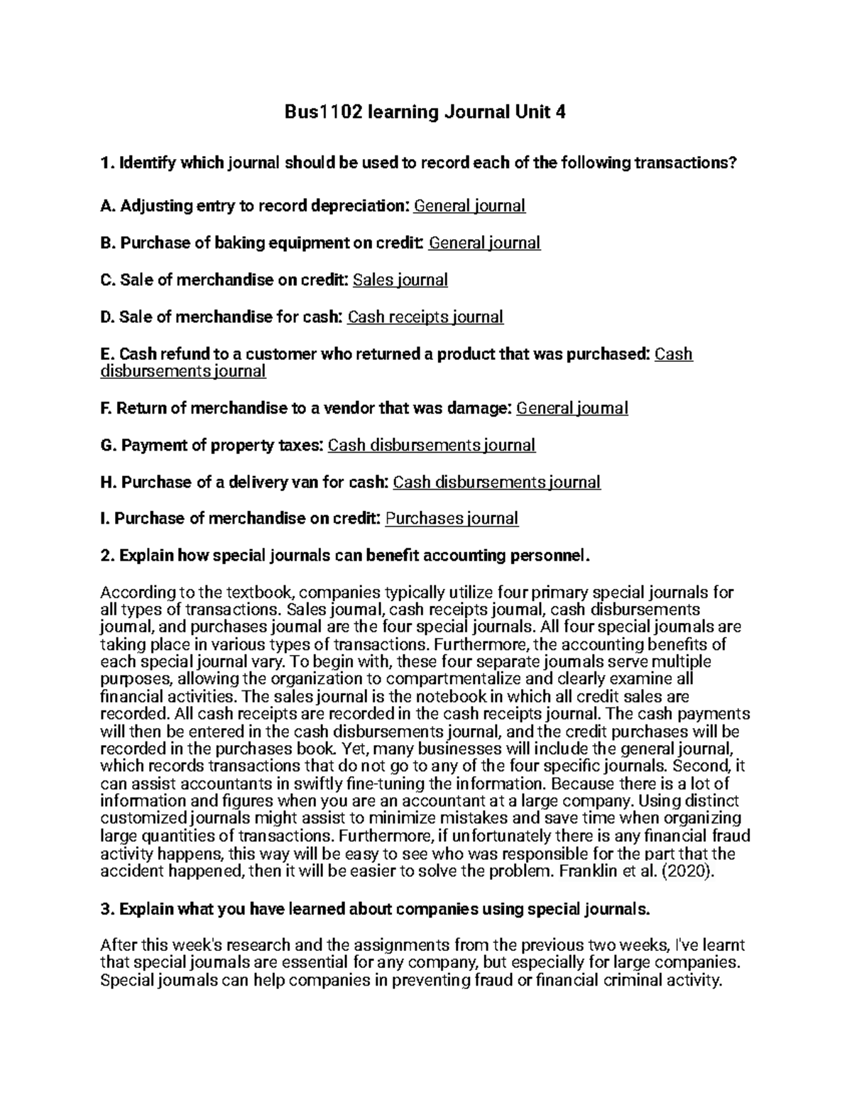 Bus1102 learning Journal Unit 4 - Adjusting entry to record ...