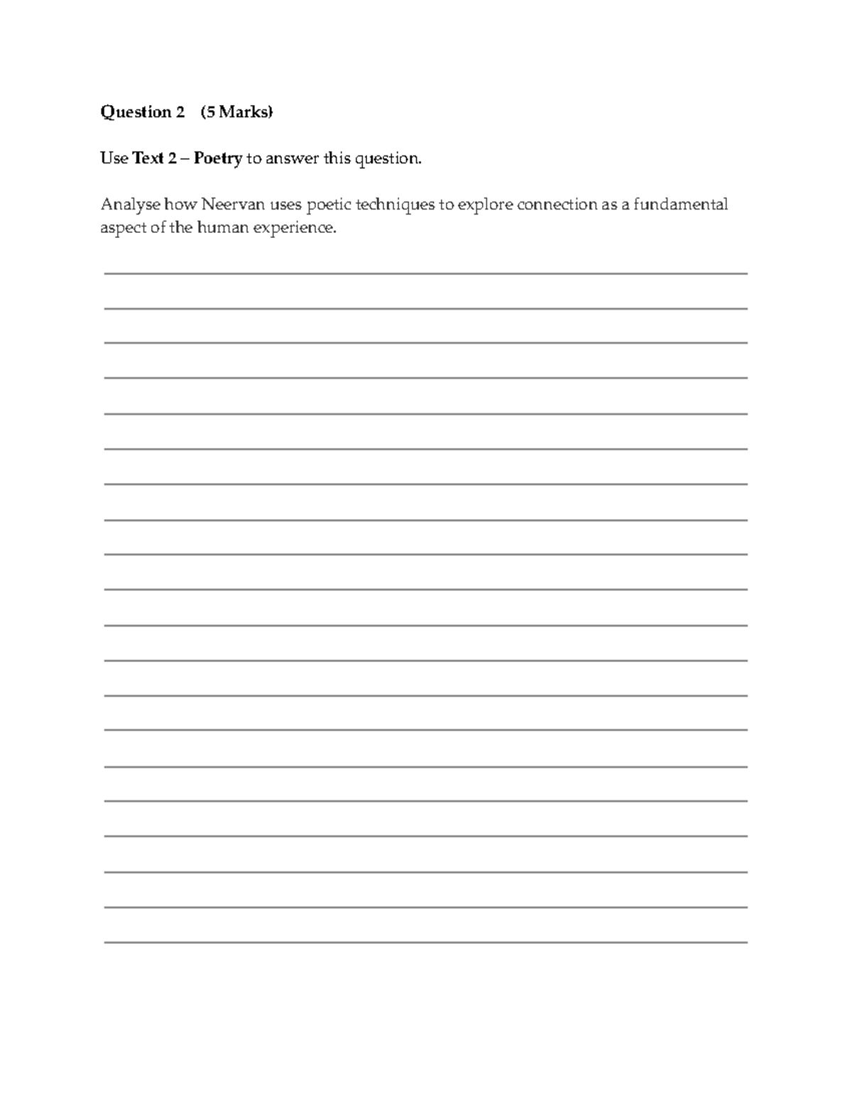 Paper - Question 2 ( 5 Marks) Use Text 2 – Poetry to answer this ...