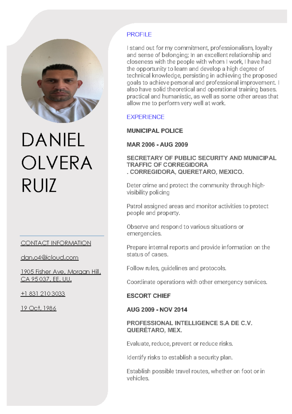 Daniel Olvera CV - PROFILE I stand out for my commitment ...