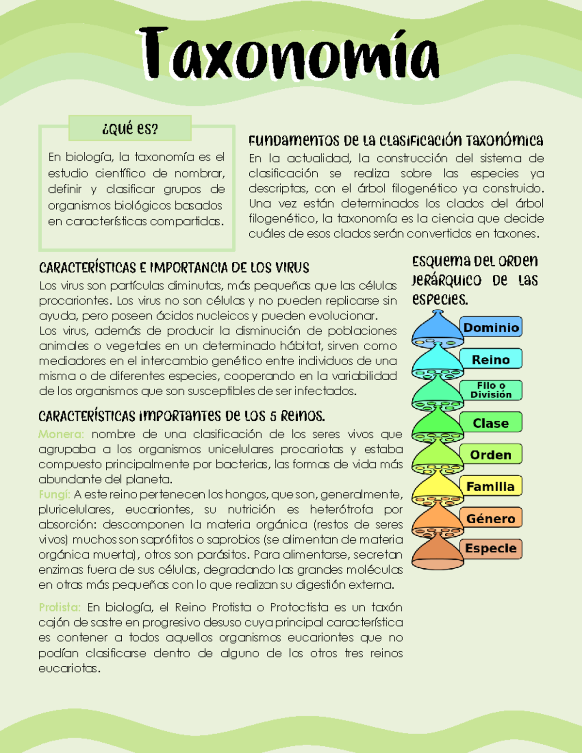 Taxonomia Nota 9 En biología, la taxonomía es el estudio