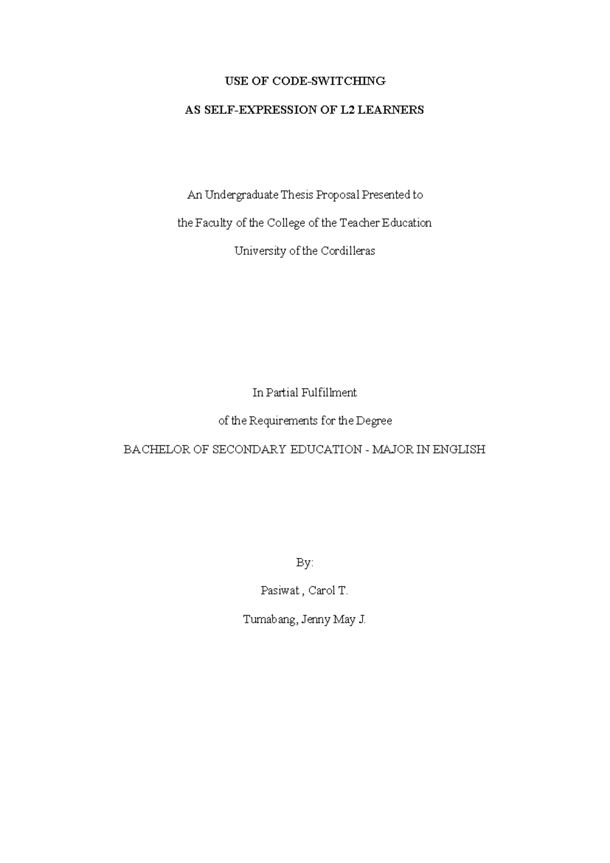 Use of Code - INSIGHTS - USE OF CODE-SWITCHING AS SELF-EXPRESSION OF L2 ...