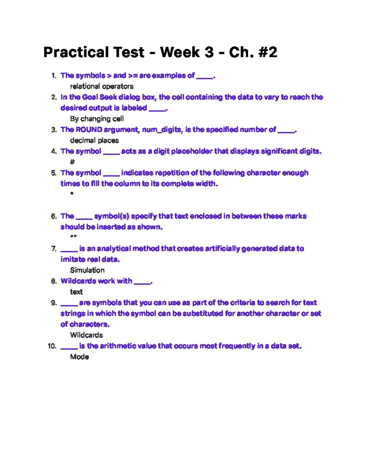 Practical Test - Week 3 - Ch. 2 - P ra c t i c a l Te s t - We e k 3 ...