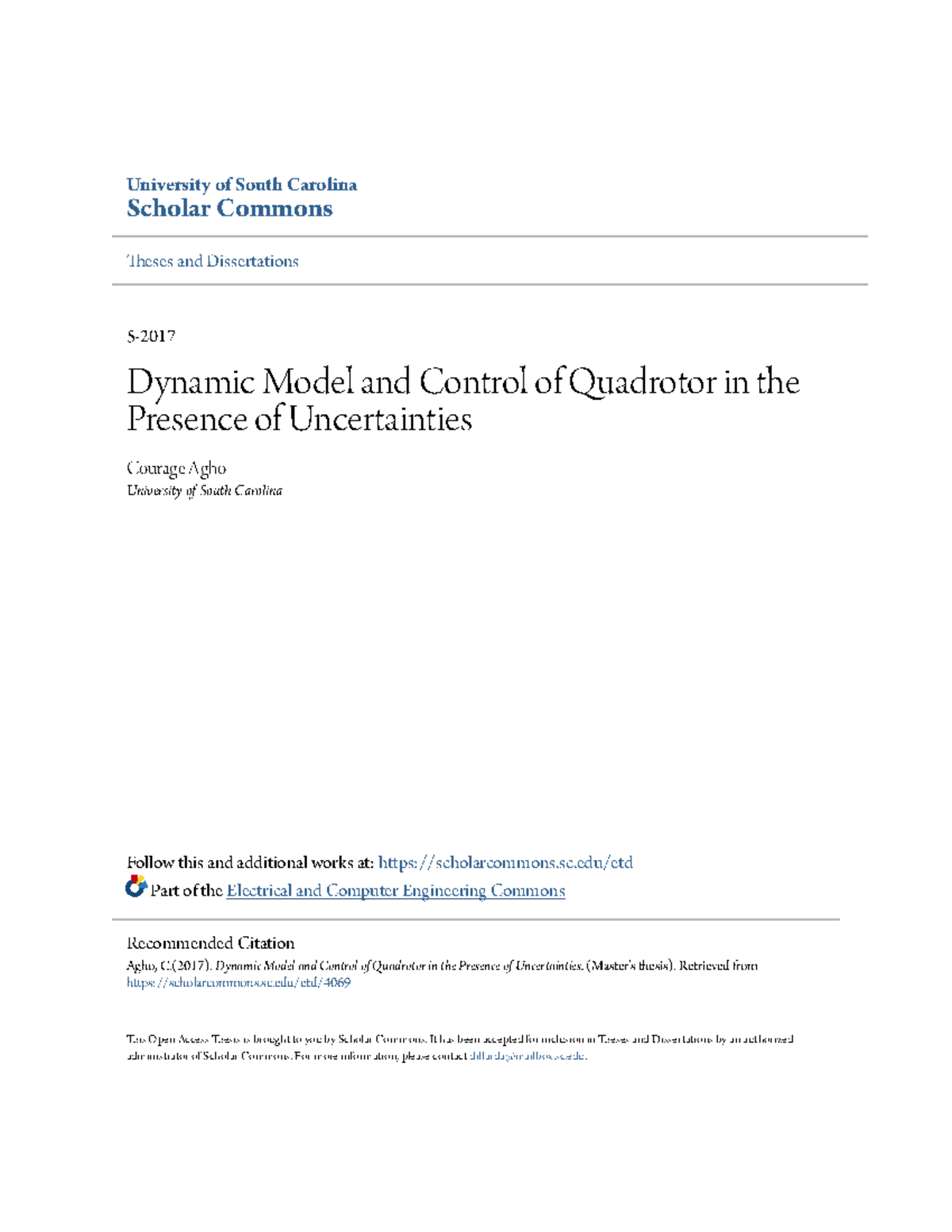 Dynamic Model and Control of Quadrotor in the Presence of Uncerta ...