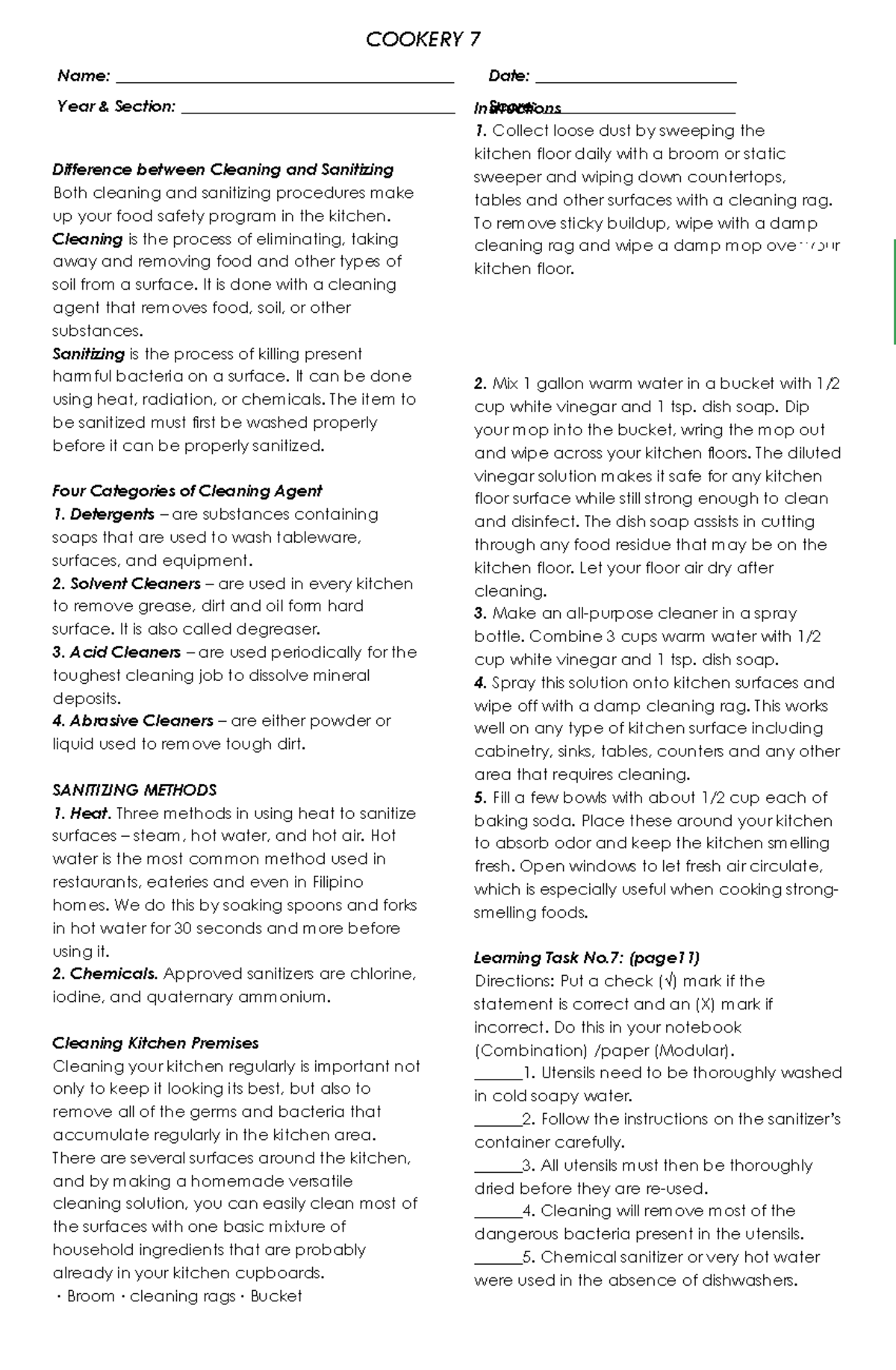 7 Cookery LAS 2 final - YES - Difference between Cleaning and ...