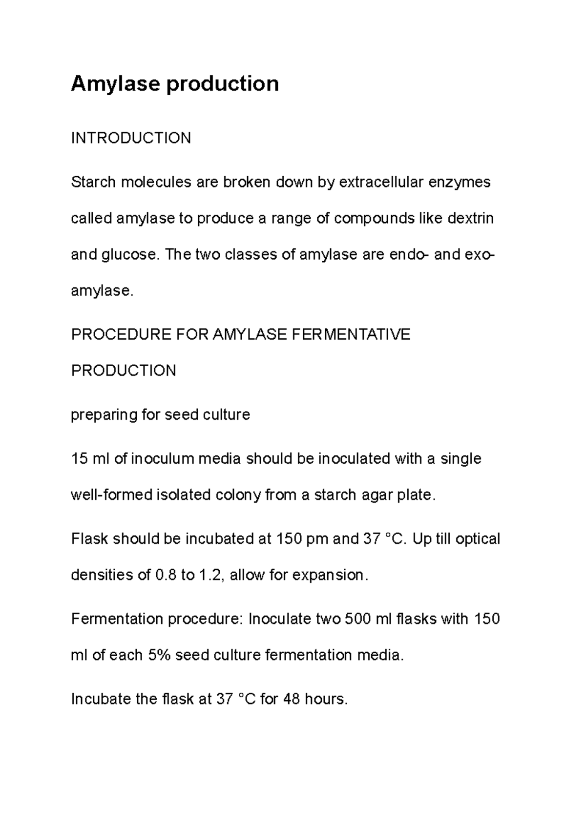 Amylase production Notes Amylase production INTRODUCTION Starch