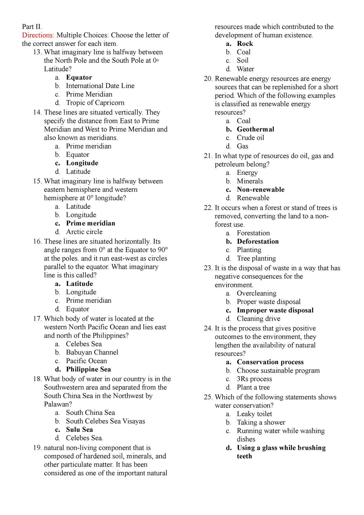 Part II Summative Multiple choice - Part II. Directions: Multiple ...