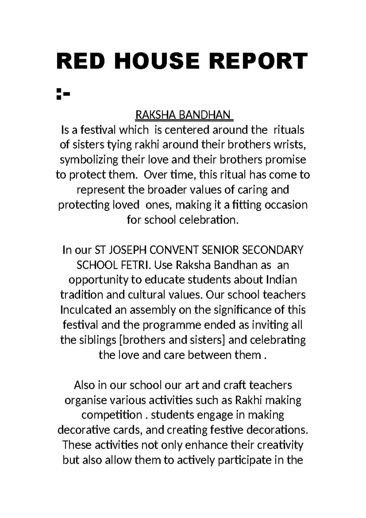 RED House Report - RED HOUSE REPORT :- RAKSHA BANDHAN Is a festival ...