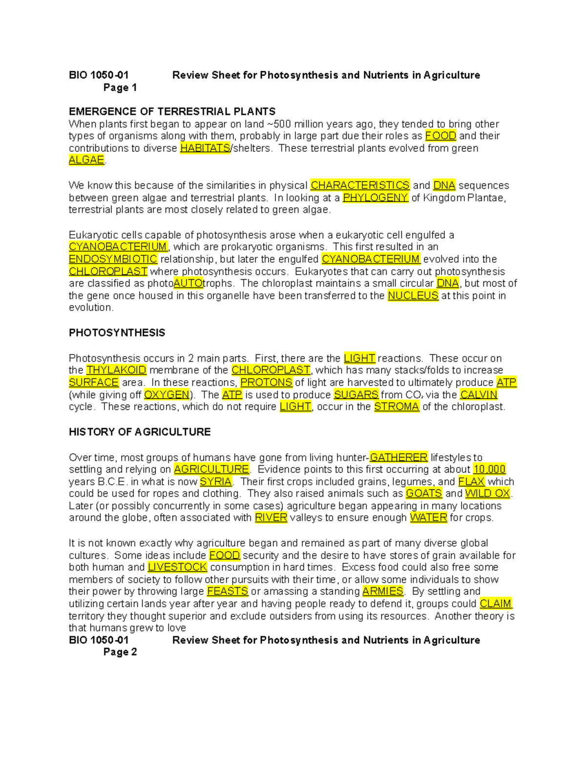 BIO1050- Photosynthesis AND Nutrients IN Agriculture Review Sheet - BIO ...