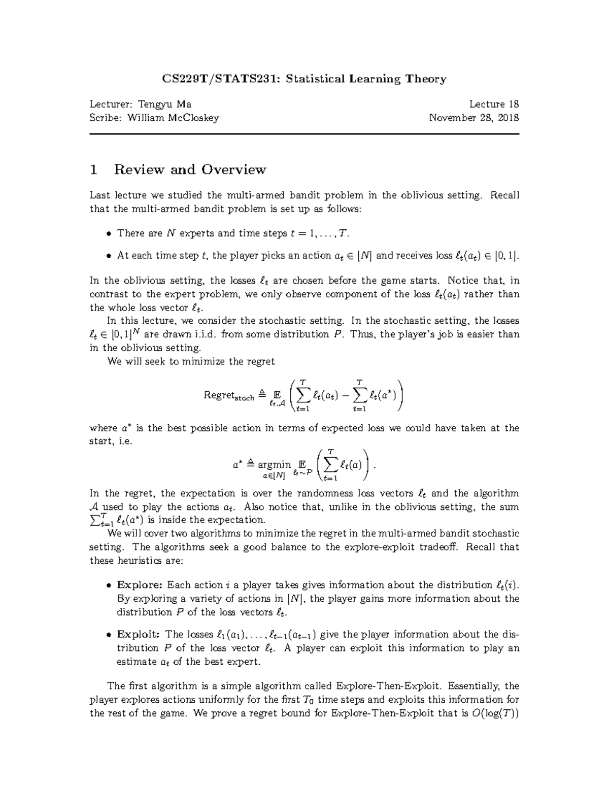 11 28 Final - Lecture Notes On Statistical Methods - CS229T/STATS231 ...