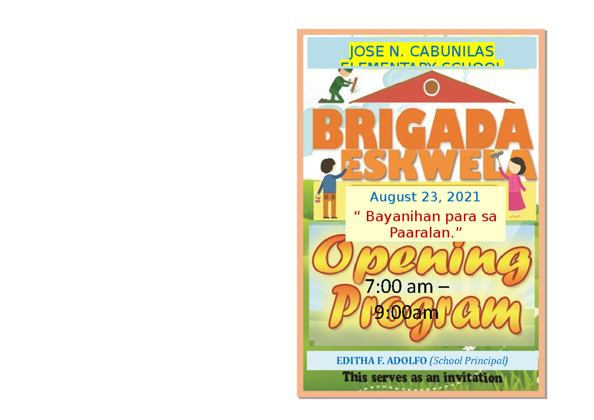 Brigada Prog 2021 - .. - Jose N. Cabunilas Elementary School August 