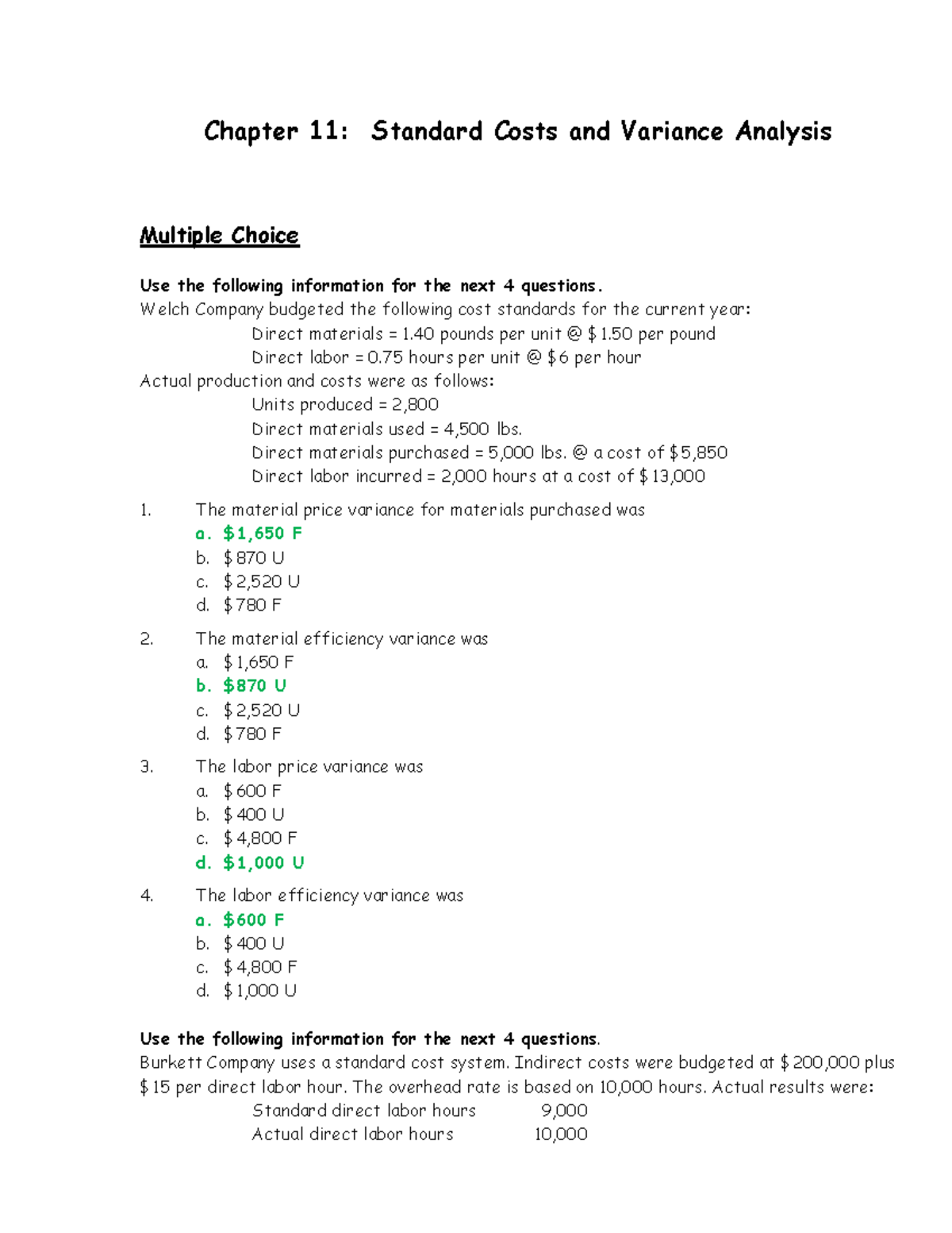 Ch11 - Training - Chapter 11: Standard Costs And Variance Analysis ...