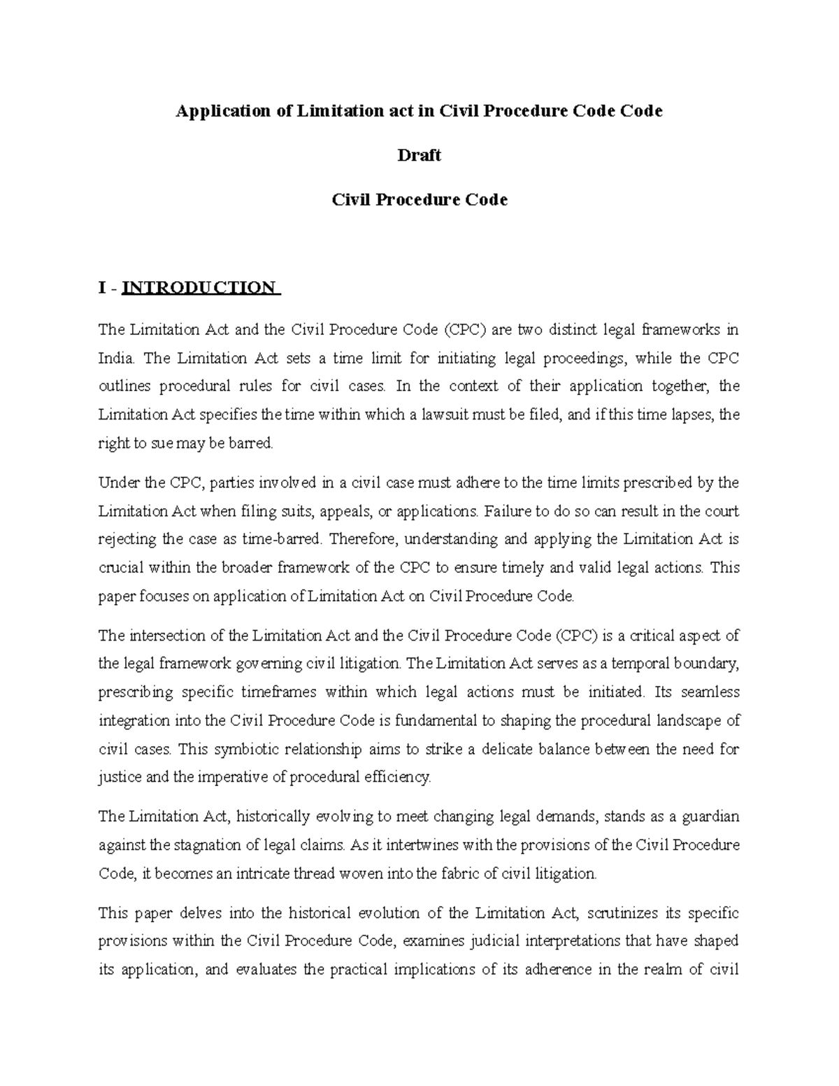 Cpc draft anjana 05 - Application of Limitation act in Civil Procedure ...