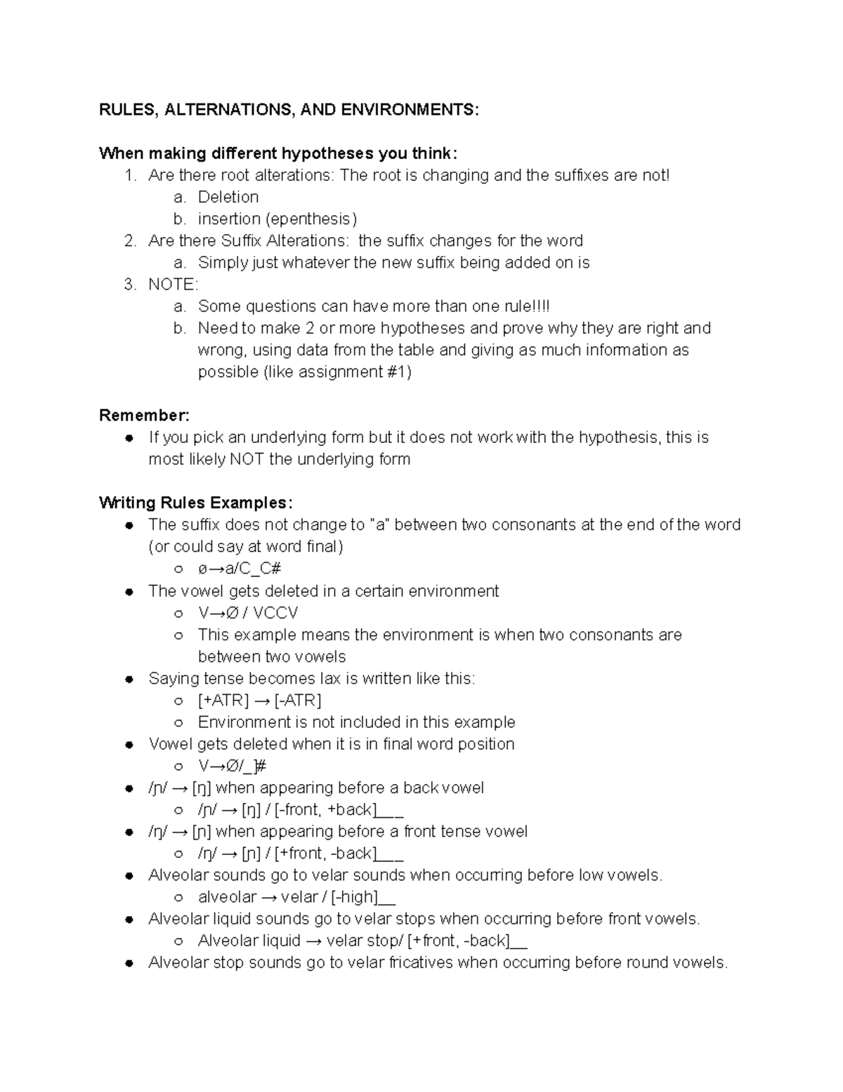 Exam LIN2320 Notes - RULES, ALTERNATIONS, AND ENVIRONMENTS: When making ...