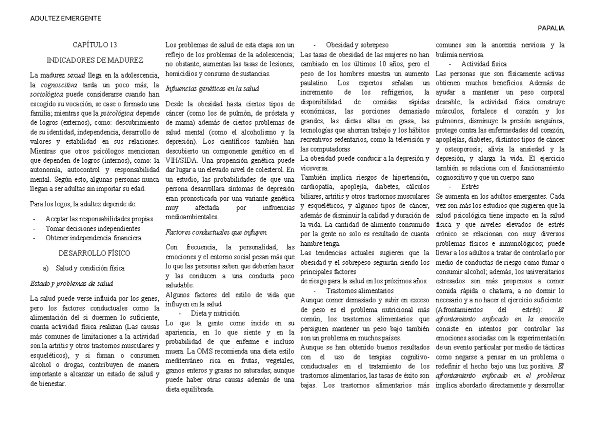 CAP. 13 - Papalia - Resumen DESARROLLO HUMANO - PAPALIA CAPÍTULO 13