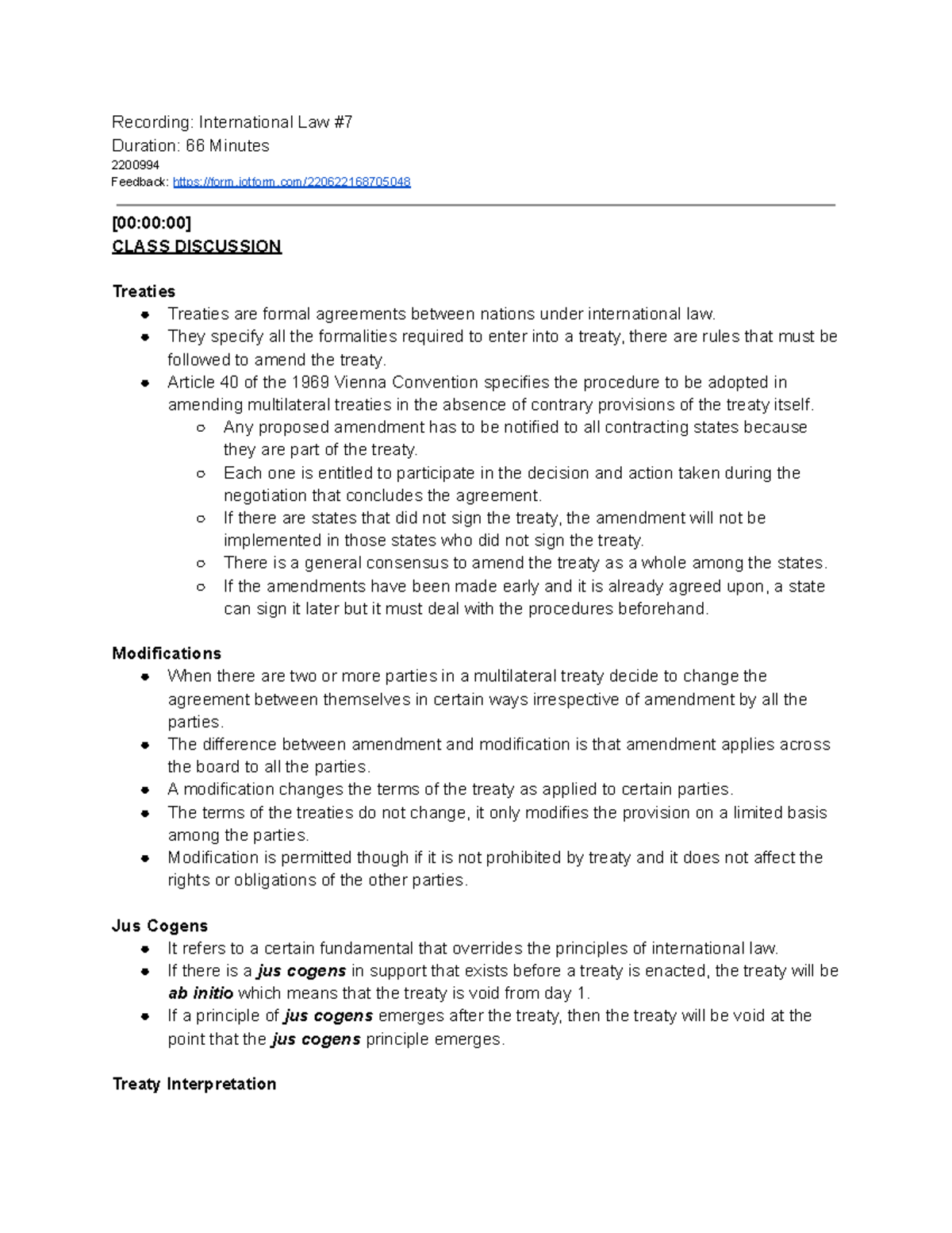 International Law 7 Summary Notes - Recording: International Law ...