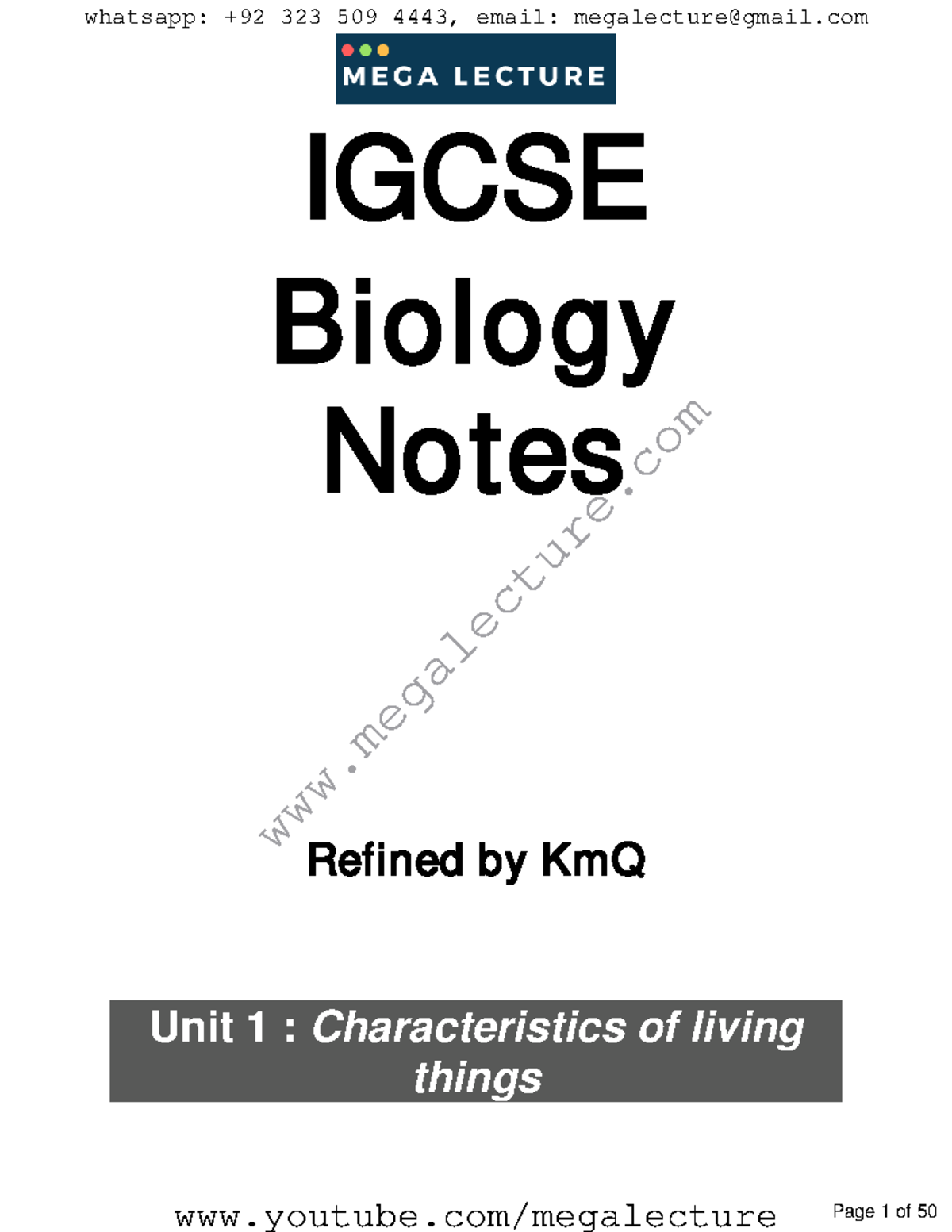 Doc3 - Ready - IGCSE Biology Notes Refined by KmQ Unit 1 ...