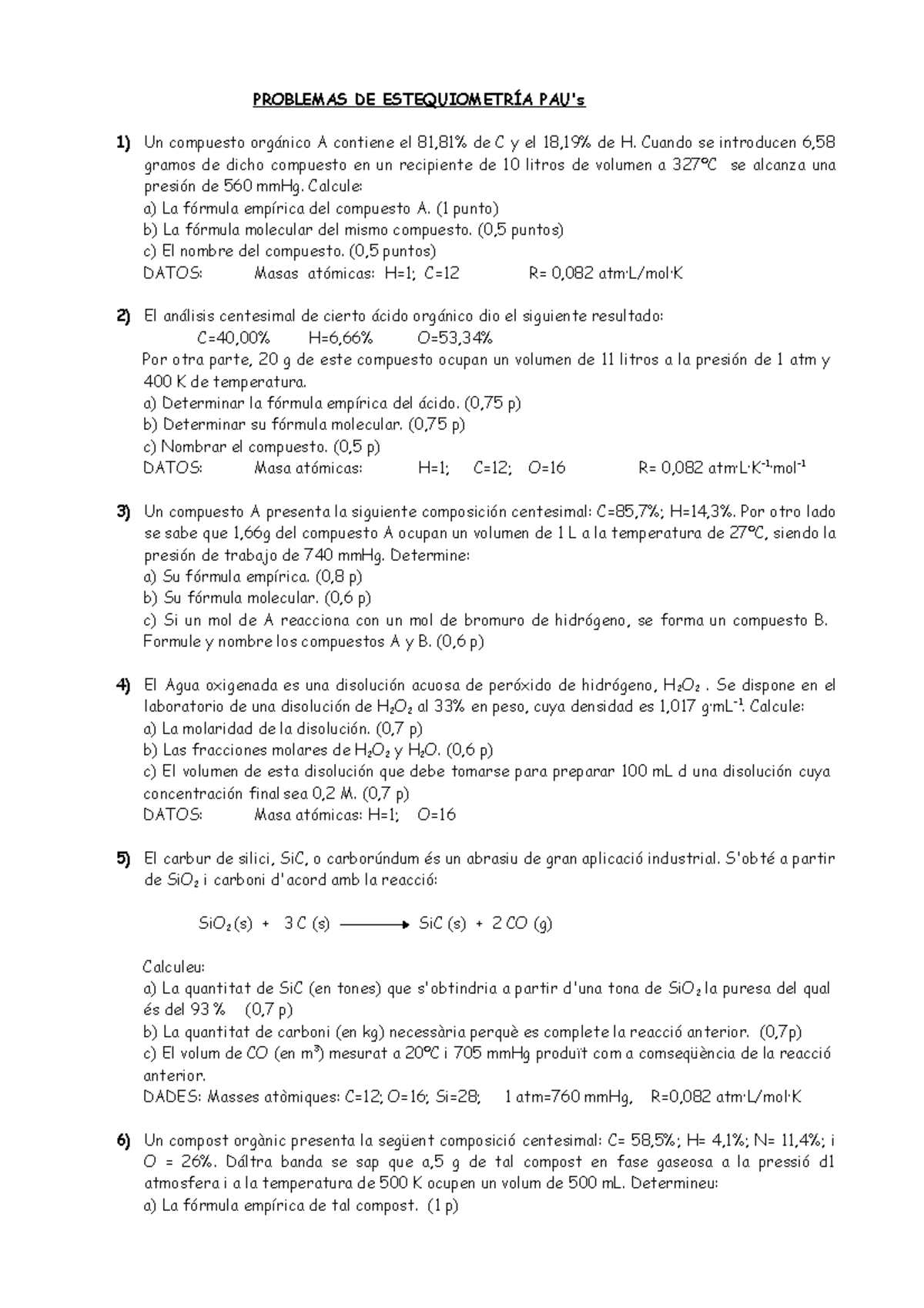 Cuestiones Y Problemas De Estequiometría Problemas De EstequiometrÍa