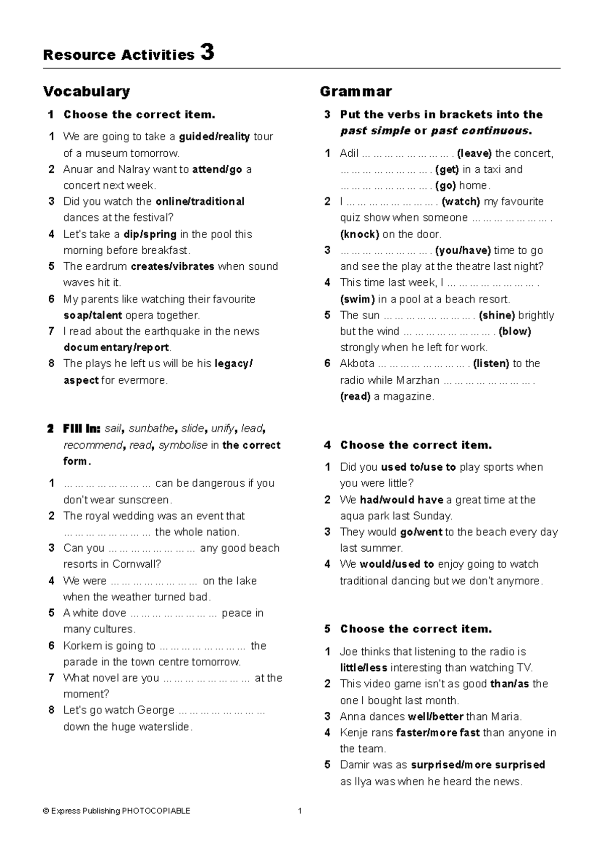 09 Excel GR8 Resource 3 - Resource Activities 3 Vocabulary 1 Choose the ...