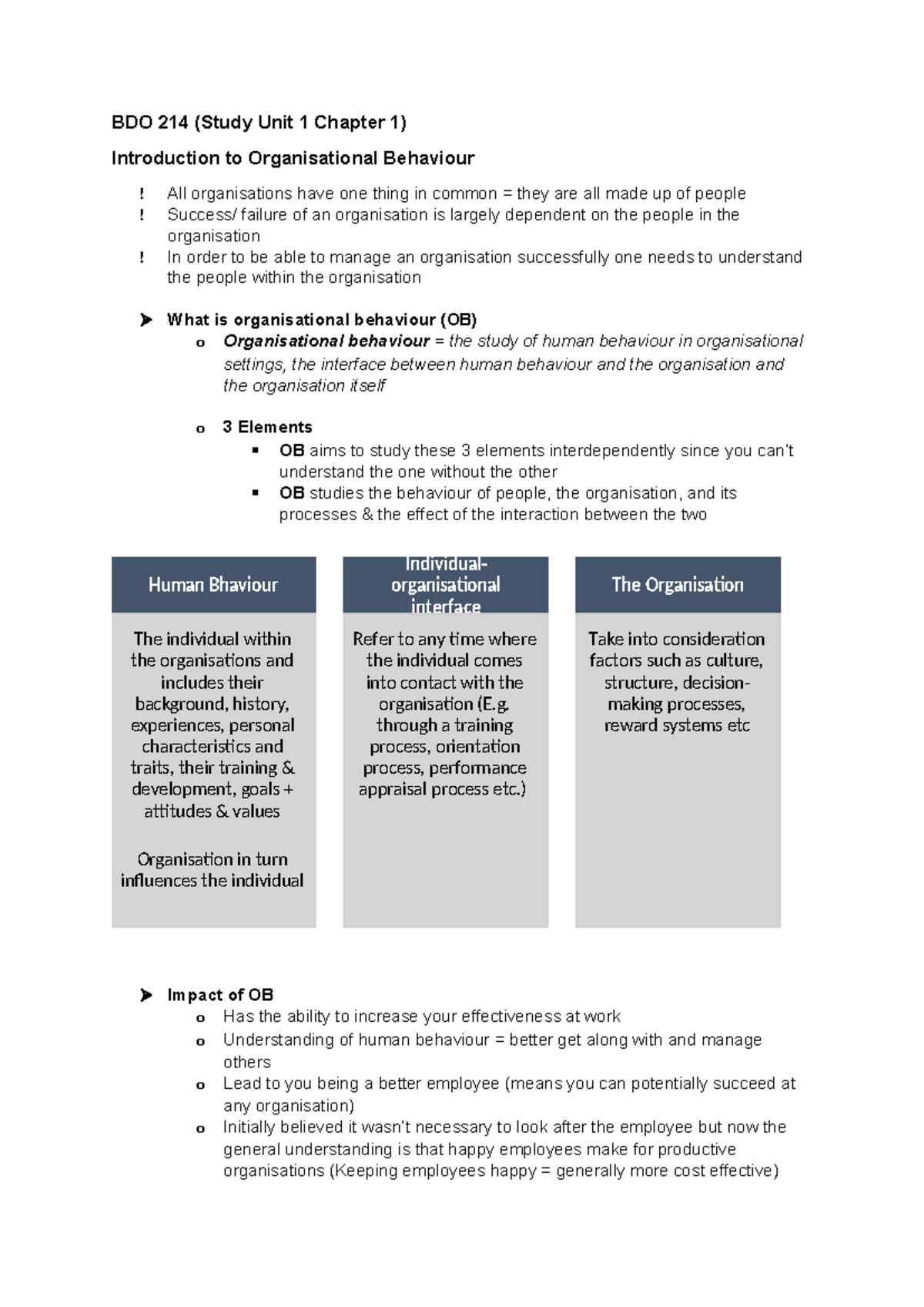 BDO 214 Study Unit 1 Chapter 1 Notes - BDO 214 (Study Unit 1 Chapter 1 ...