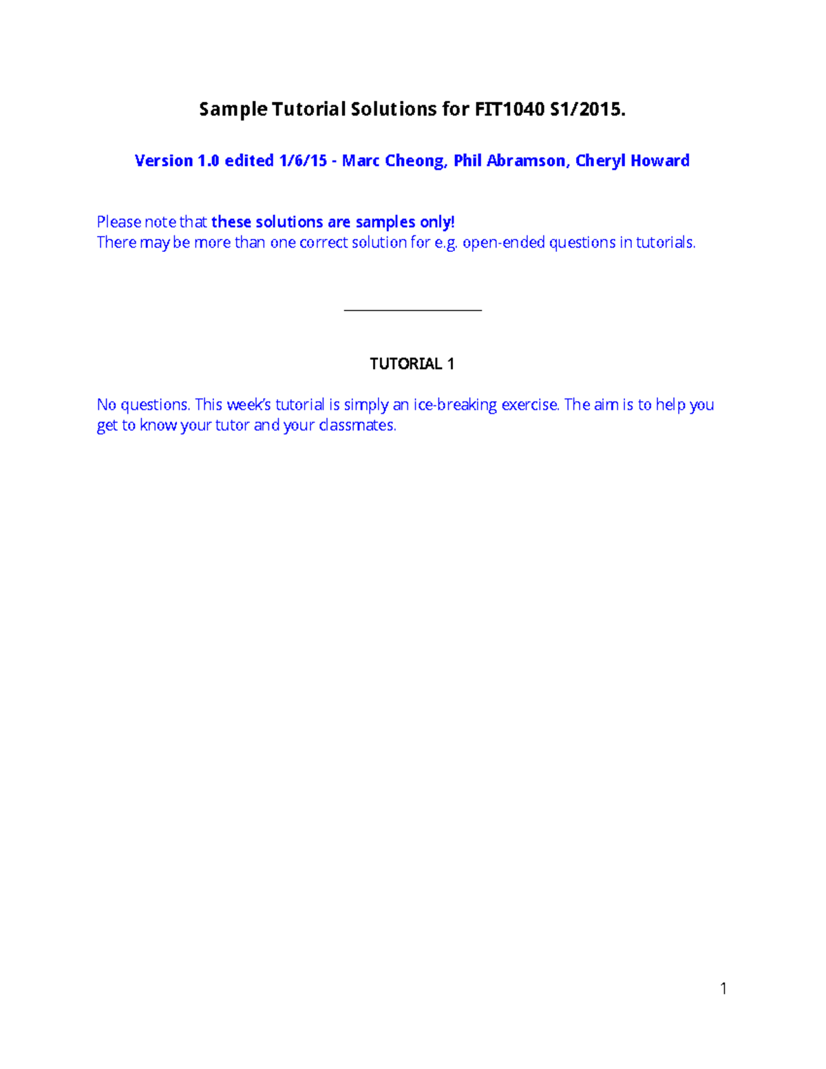 Tutorial work - all solution for tutorials - Sample Tutorial Solutions ...