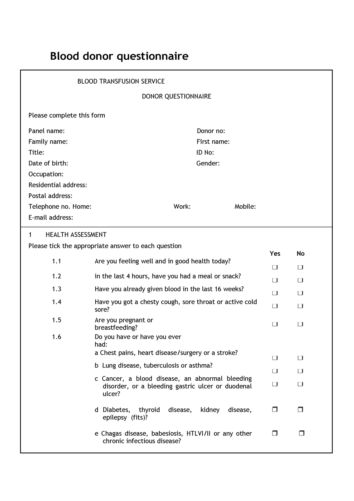 Blood-donation-questionnaire - Blood Donor Questionnaire BLOOD ...