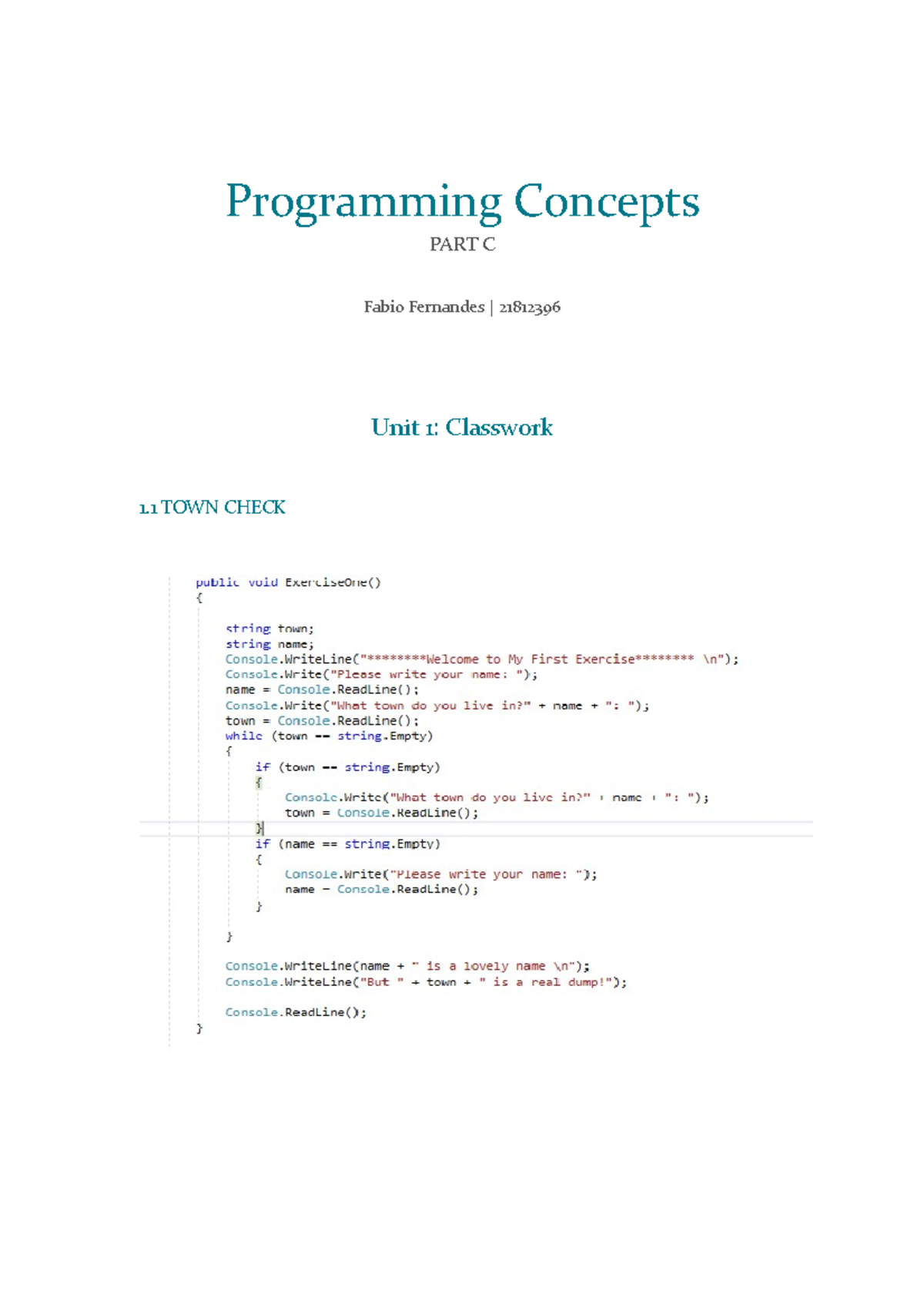 Programming Concepts part c - CO452 - Programming Concepts PART C Fabio ...