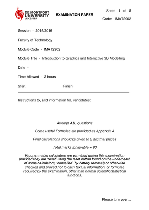 Introduction to Graphics and 3D Modelling - For Section B (worth 60% ...