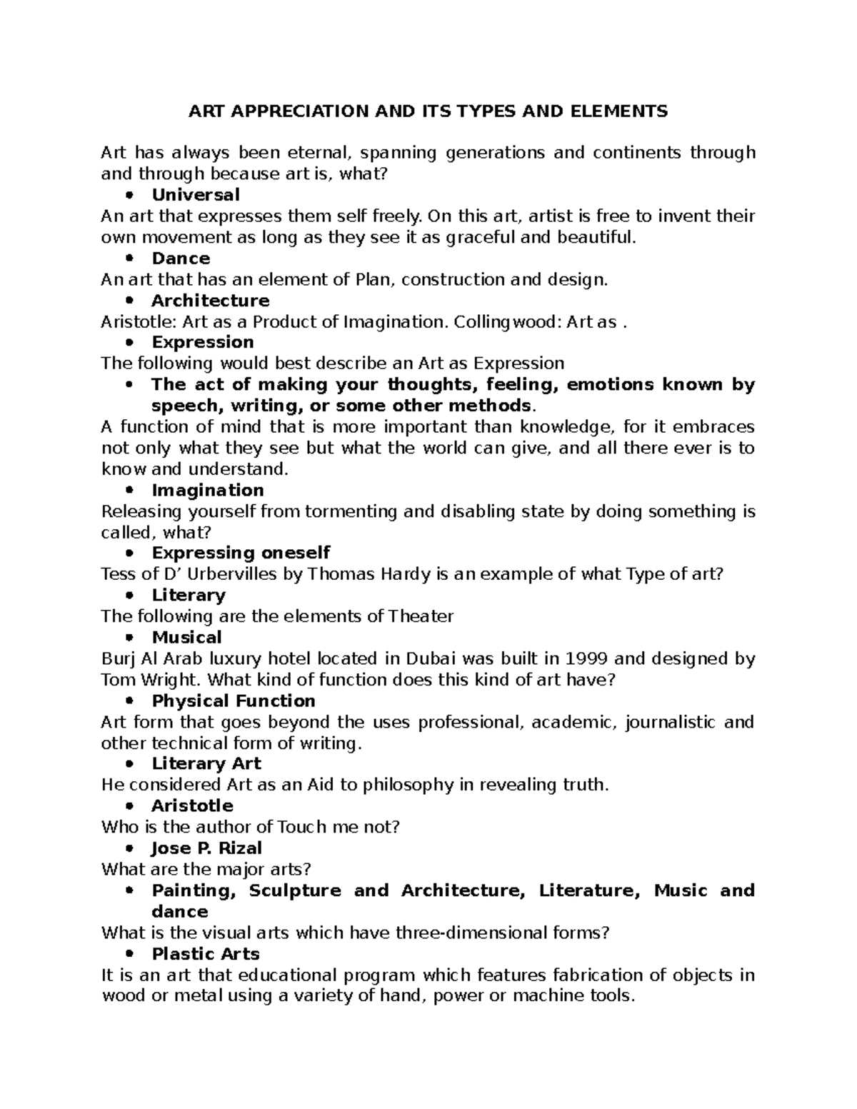 ART Appreciation AND ITS Types AND Elements ART APPRECIATION AND ITS