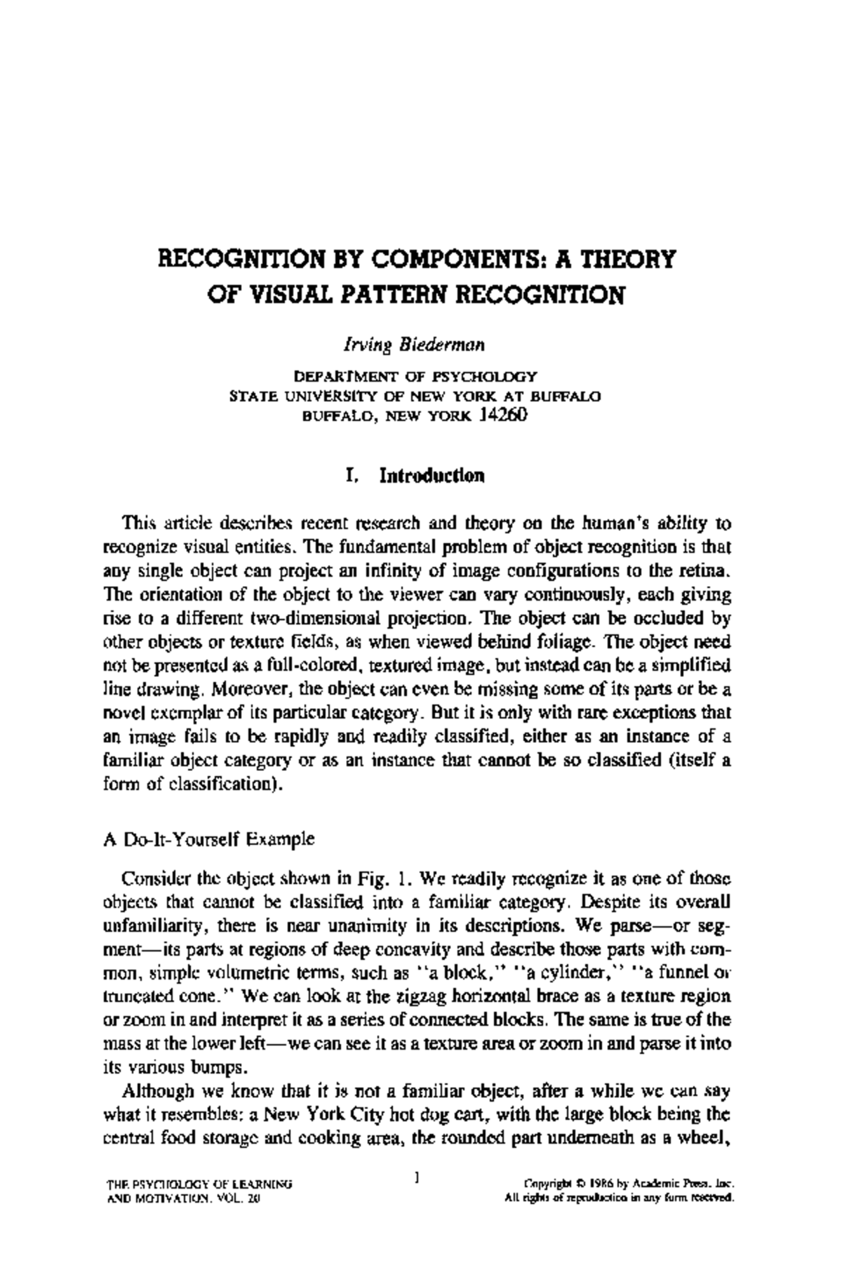 Biederman 1986 Journal Article RECOGNITION BY COMPONENTS A THEORY